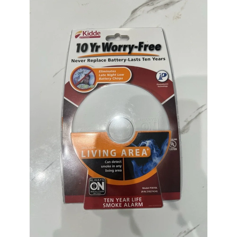 KIDDE Smoke Alarm 10-Year Lithium Battery Living Area Photoelectric P3010L New